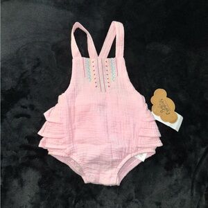 NWT Pink Ruffled Baby Romper Overalls